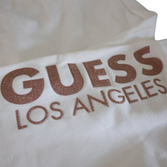 Guess Los Angeles NWT White Cream Athletic Casual Joggers with Rose Gold Glitter - Picture 2 of 13